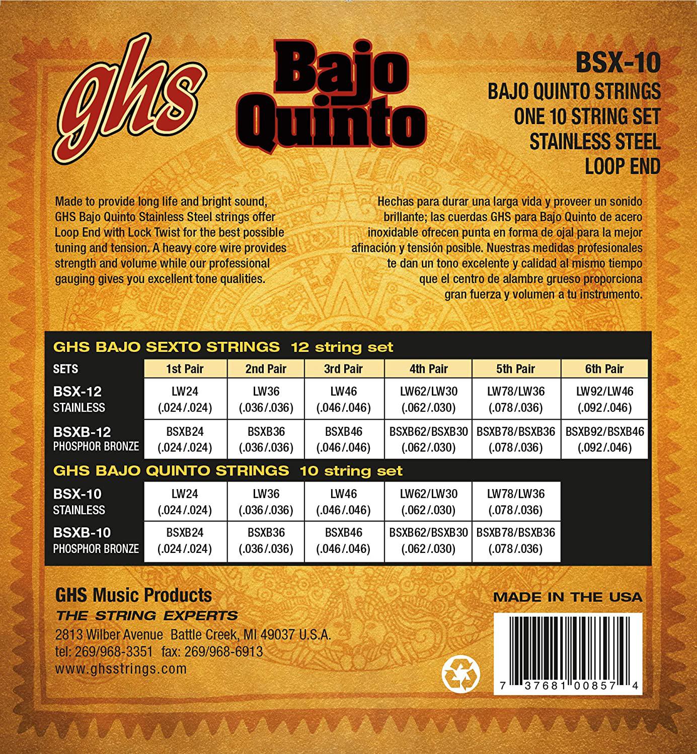 GHS - Encordado para Bajo Quinto, Calibres: .024 - .078 Mod.BSX-10_2