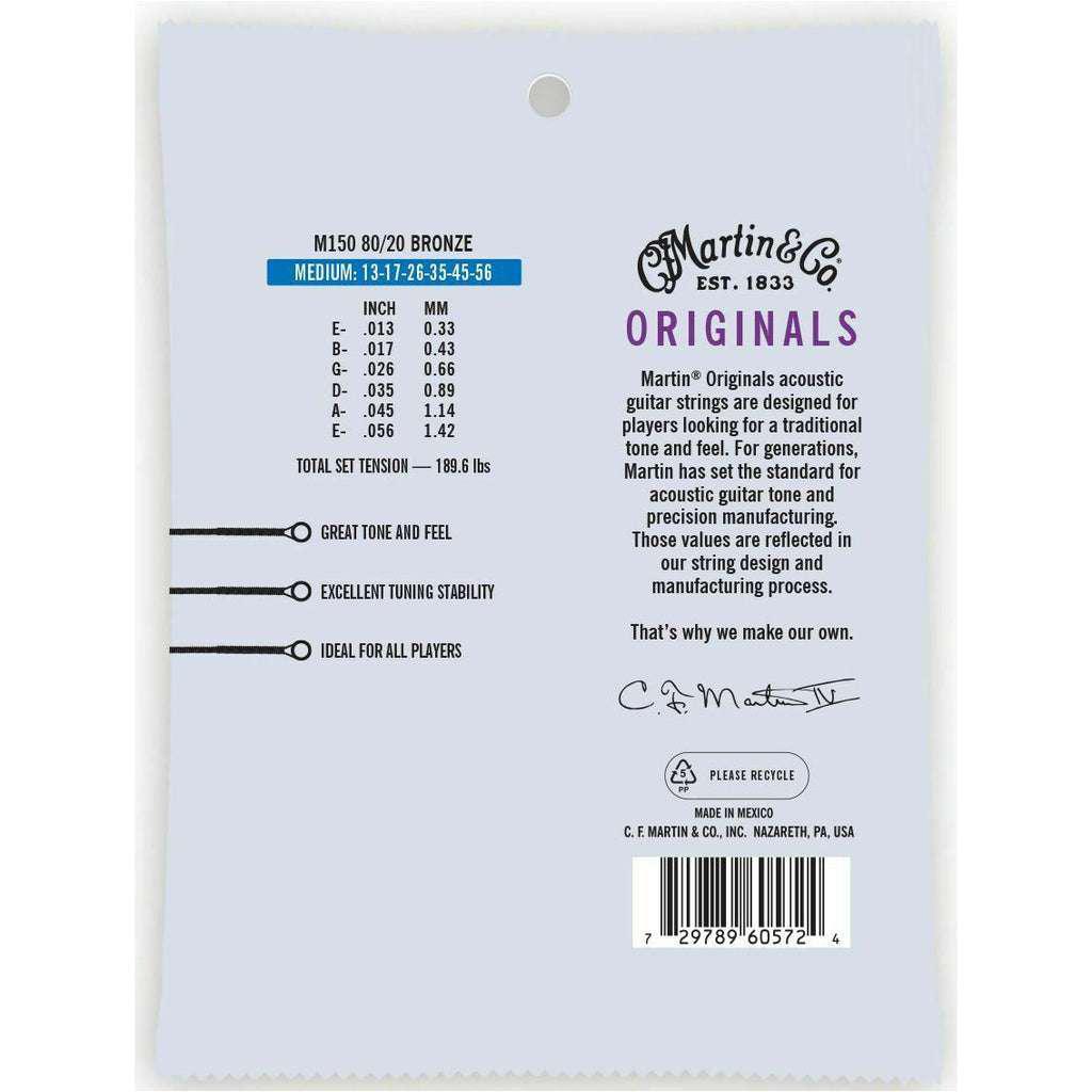 Martin - Encordado Originals Series para Guitarra Acústica, Medium 13-56 Mod.M150_3