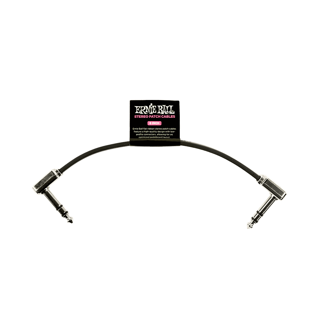 Ernie Ball - Cable de Audio Angulado/Angulado Estéreo, Tamaño: 0.1524 Mts., Color: Negro Mod.6408